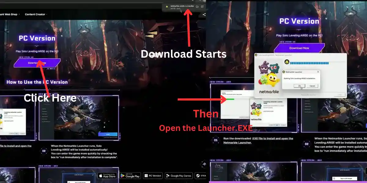 Download Solo Leveling Arise Game from Netmarble website Step 2