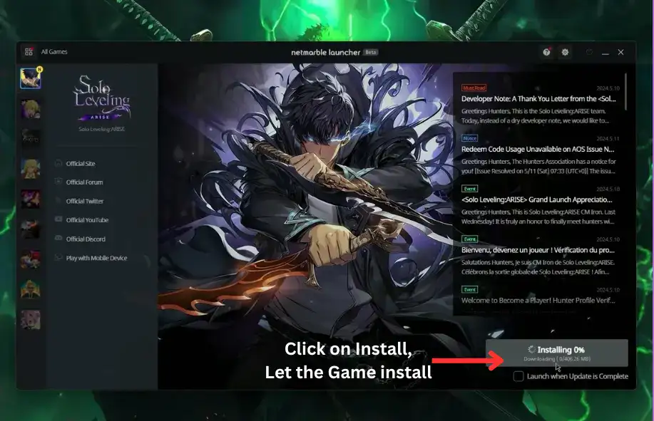 Download Solo Leveling Arise Game from Netmarble website Step 5